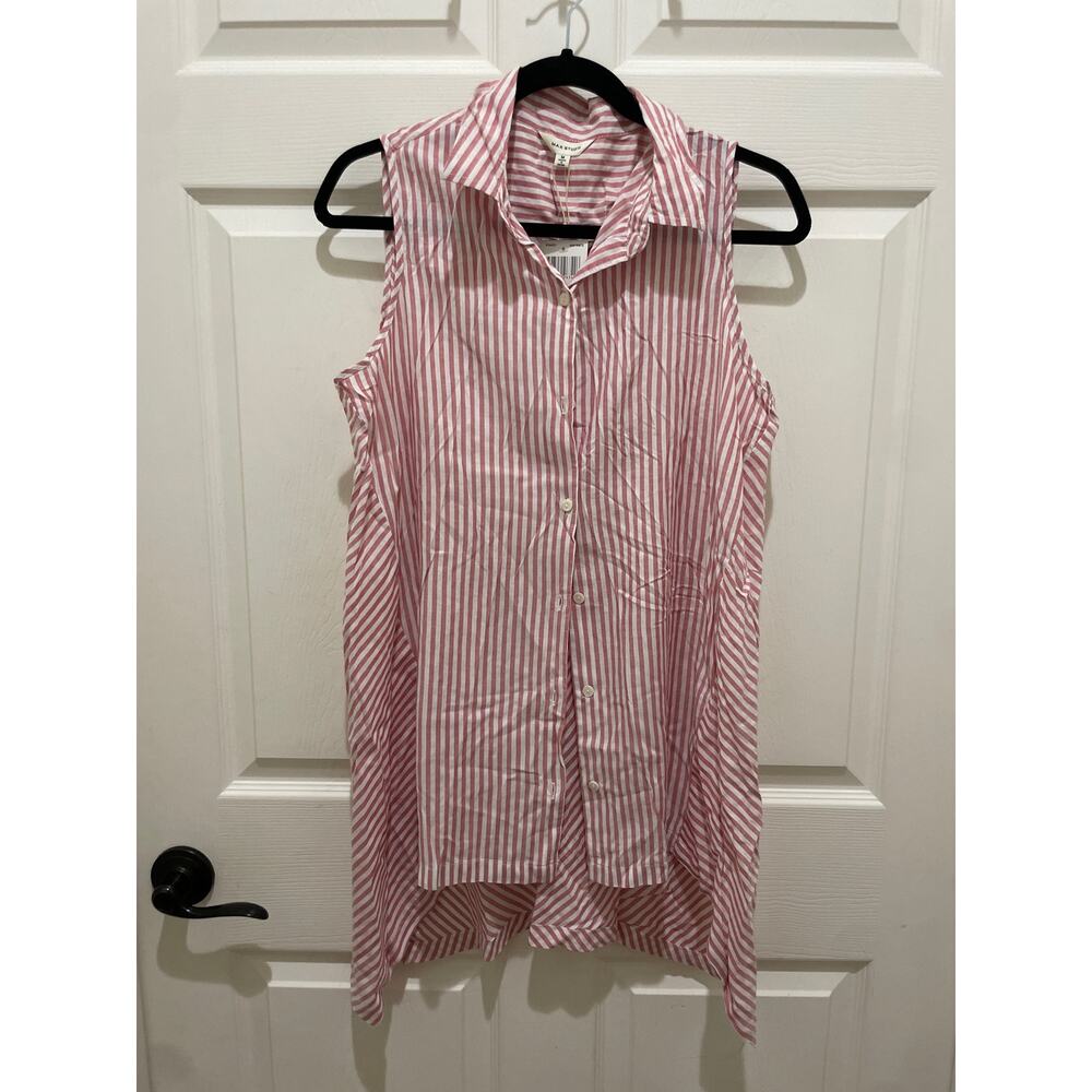 NWT - Max Studio Red & White Stripe Sleeveless Button Down Tunic Top M